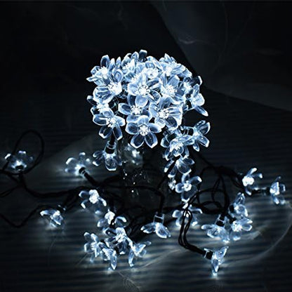 Hann® Solar String Lights, 21ft 50 LED Fairy Blossom Flower Christmas Decorative Lighting for Outdoor Home Lawn Garden Wedding Patio Party and Holiday Decorations (50 LED Peach Blossom White)