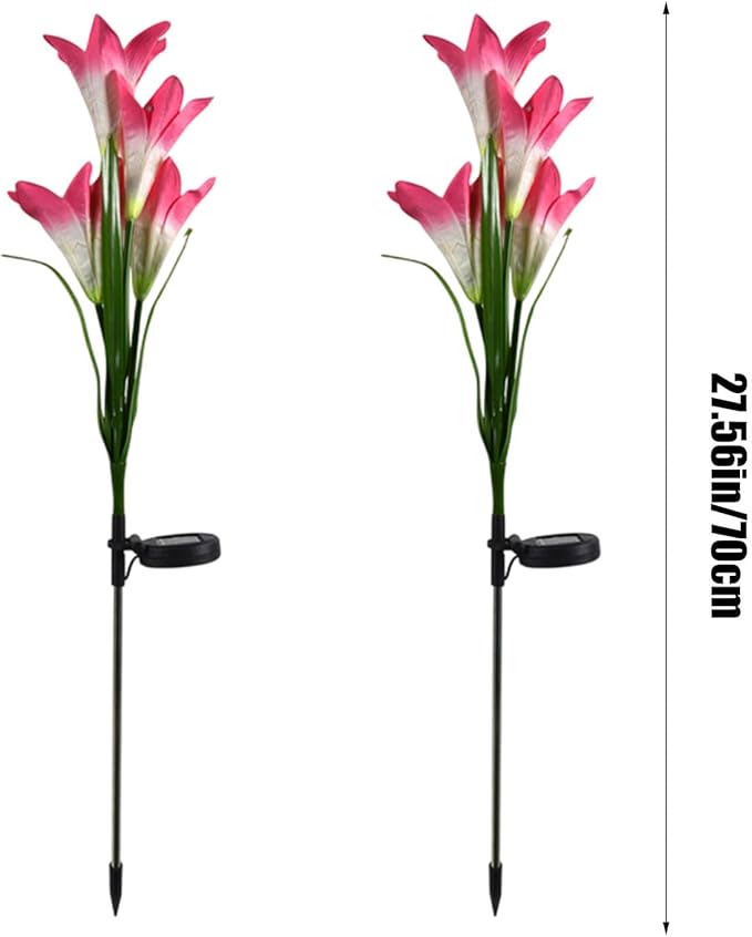 Outdoor Solar Lights, 2 Pack Solar Garden Lights with Lily Flowers, Waterproof Garden Light Outdoor - Yard Decorations for Patio Yard Decoration (Pink)