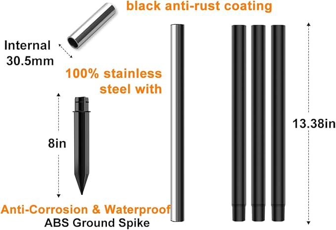 ZOOHAR Outdoor Light Pole Extension Kit - 55"/4.6FT Stainless Steel with ABS Stakes, for Enhancing Garden Lights and Torches, Garden, Patio, Parties, Wedding，1.2in Diameter (2 Sets, 10 pcs)