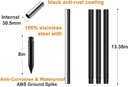 ZOOHAR Outdoor Light Pole Extension Kit - 55"/4.6FT Stainless Steel with ABS Stakes, for Enhancing Garden Lights and Torches, Garden, Patio, Parties, Wedding，1.2in Diameter (2 Sets, 10 pcs)