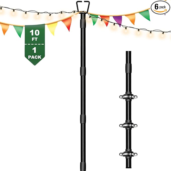 10Ft String Light Poles for Outside, Adjustable Metal Poles for Outdoor String Lights, Rustproof & Sturdy Light | Lumora