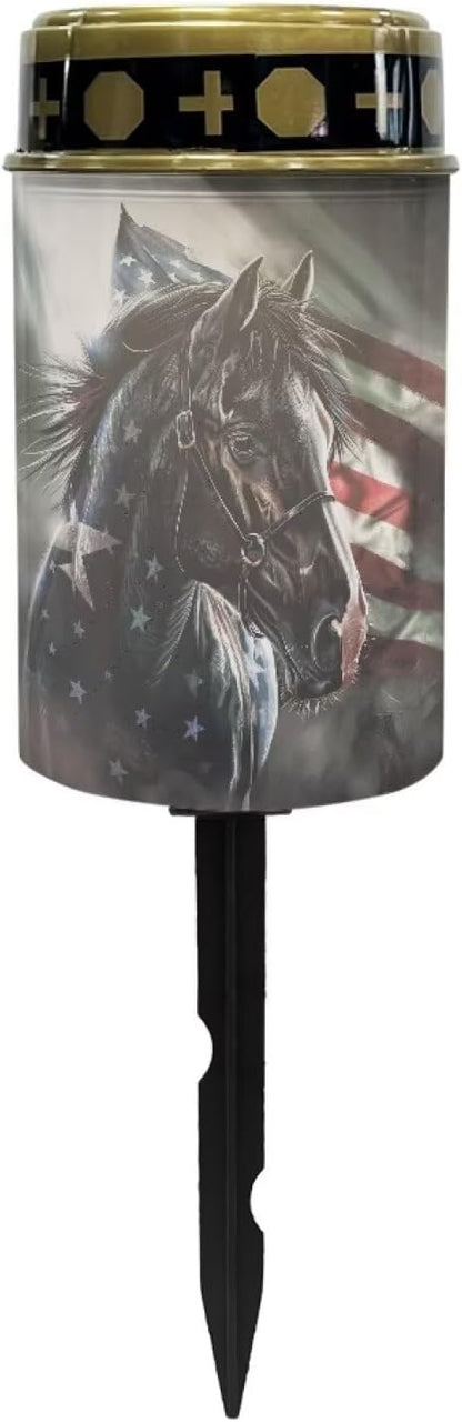 American Flag Horse Print Solar Garden Stake Lights,Solar Cemetery for Grave Outdoor Lights, Sympathy Memorial Gifts for Grandmother, for Garden Yard Lawn Patio Decor