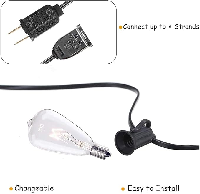 10Ft Outdoor String Lights,Black Edison String Lights with 11 Clear Edison Bulbs (1 Spare) UL Listed,Hanging Lights | Lumora
