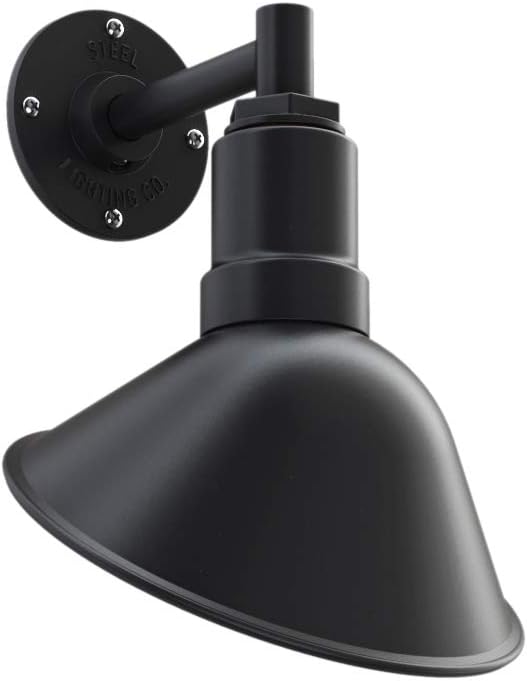 Steel Lighting Co. Venice Store Sign Light | for Outdoor Restaurant Accent Wall | 9 inch Dome | 6 inch Straight Arm | Farmhouse Warehouse Style Made in America | Matte Black Exterior/White Interior
