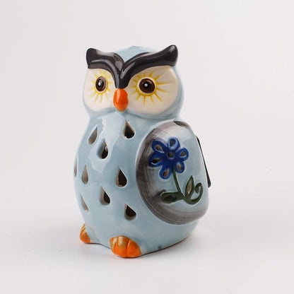 ASTRAEUS Porcelain Owl Solar Landscape Lights Figurine, Color Changing LED - Lawn Decor Owl Statues for Patio, Lawn, Balcony, Yard - Mothers Day Housewarming Gifts Grey Blue