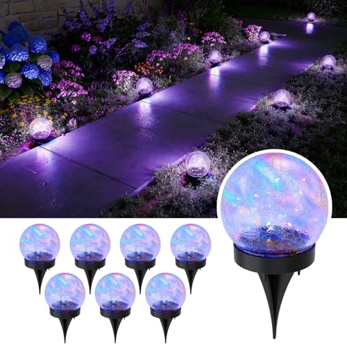 8 Pack 3.94" Multicolor Solar Powered Cracked Glass Ball Lights