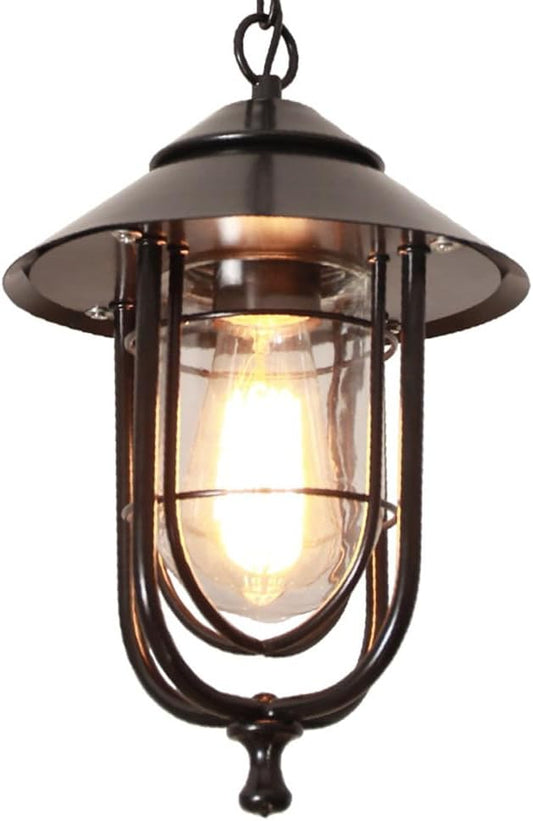 American Style Outdoor Light,Waterproof Wrought Iron with Transparent S Lampshade,Garden,Hallway,Villa Hanging Fixtures, Home Courtyard Pavilion Chandelier