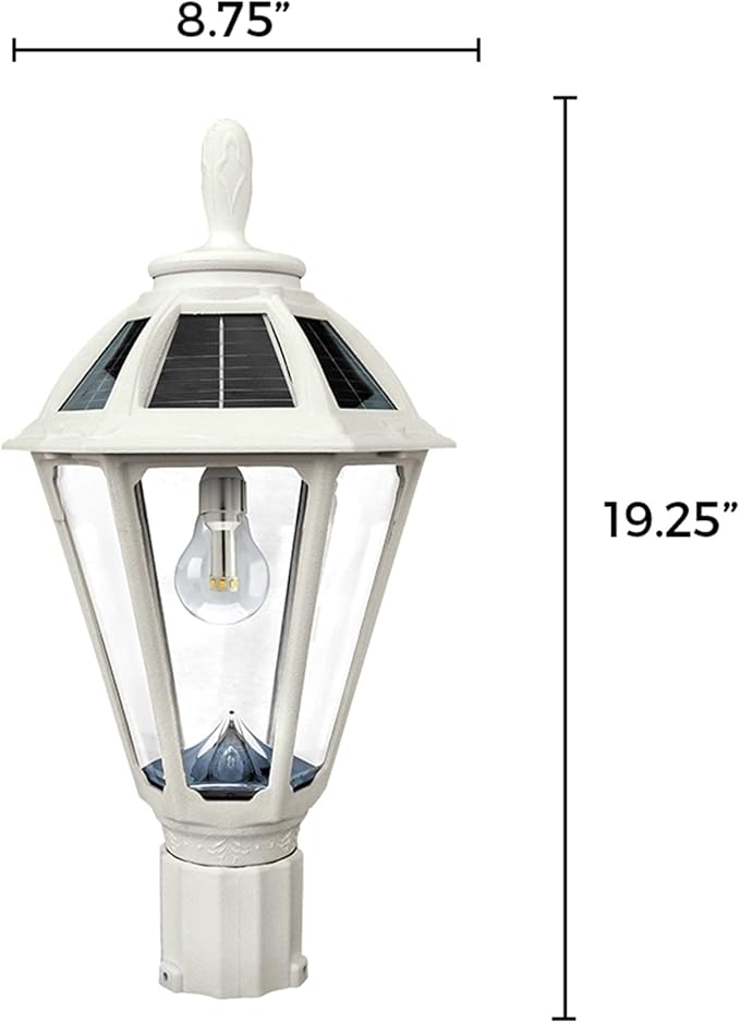 Gama Sonic Polaris Solar Light with GS Solar Light Bulb – Wall/Pier/3″ Fitter Mounts (178233), White Finish