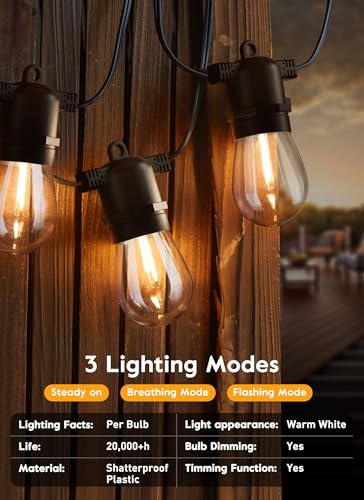 Minetom 34FT Solar String Lights Outdoor with Remote, Patio Lights