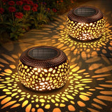 Solar Lanterns Outdoor Waterproof: 2 Pack Hollowed-Out Retro Metal Lantern Lights - Solar Lantern Decorative - Gifts for Women Mother's Day, Outside Garden Yard Patio & Indoor Tabletop Decor