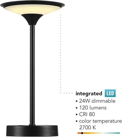 GLOBE Electric x Novogratz 60000031 12" 1.5W LED Integrated Outdoor Table Lamp, Matte Black, Frosted Diffuser, USB-C Charging Cable, On/Off Touch Switch on Base, 3-Step Dimmer, Outdoor Table Décor