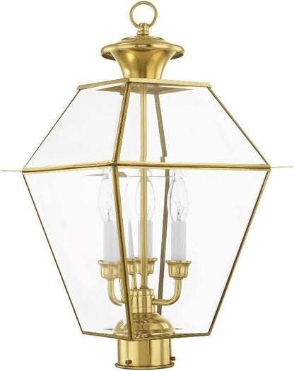Livex Lighting 2384-02 Traditional Three Light Post-Top Lantern from Westover Collection Cast Finish, 12.00 inches, Polished Brass