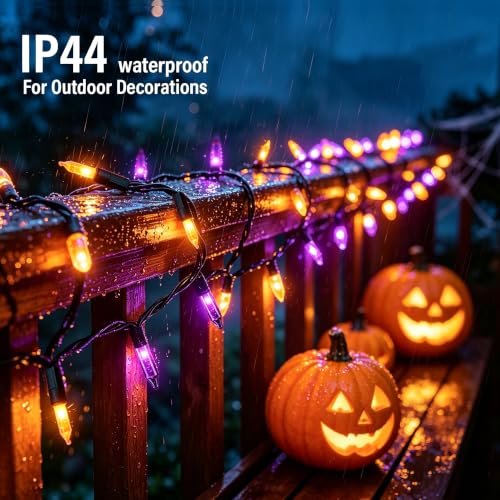 TW SHINE Purple and Orange Halloween Lights, 20FT 100 Count Incandescent Mini String Lights, Waterproof Halloween Decorations for Outdoor Indoor Patio Home Party Garden Yard Decor