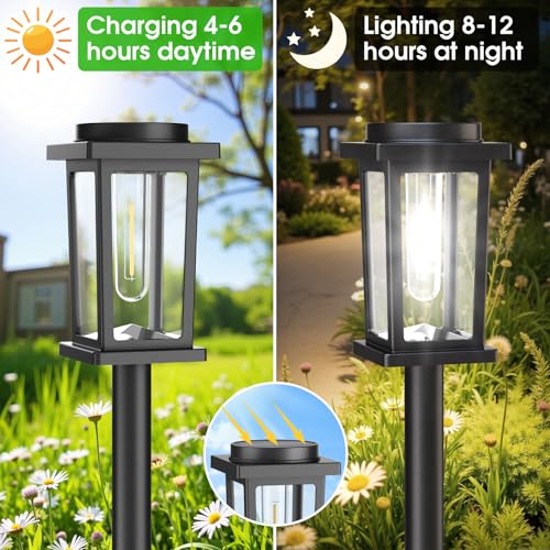 Melunar Solar Pathway Lights Outdoor, 8 Pack Solar Powered Garden Lights Waterproof, Auto On/Off Outdoor Landscape Lights for Patio, Walkway, Driveway, Lawn, Pool Decor. (Cold White)