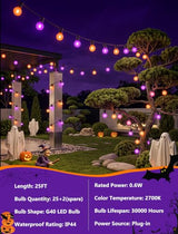 Orange and Purple Halloween Lights Outdoor, 25Ft 27 G40 Shatterproof Bulbs