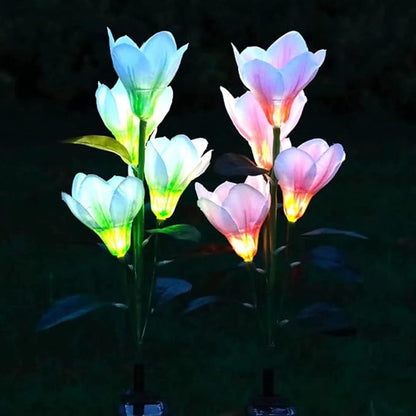 Solar Lights Outdoor - New Upgraded Solar Garden Lights, Multi-Color Changing Magnolia Solar Flower Lights for Patio,Yard Decor, Bigger Flower and Wider Solar Panel (2 Pack)