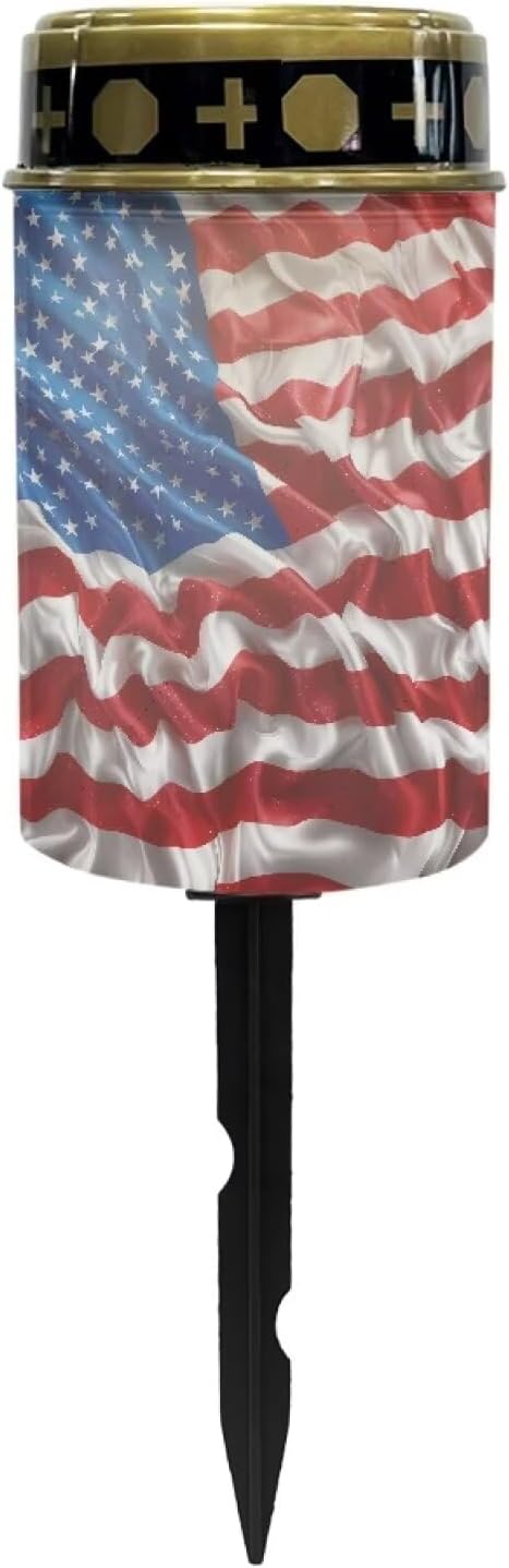 GLENLCWE 2Pcs American Flag Solar Candle Outdoor Led Flameless Candle Lights 4th of July Garden Decor Solar Candle Nightlight Waterproof Candle for Festival Yard Pathway Lawn Decor