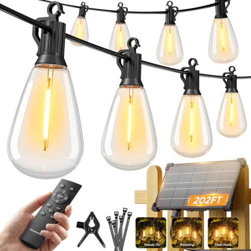 Minetom 202FT Solar String Lights Outdoor Waterproof, S14 Patio Lights