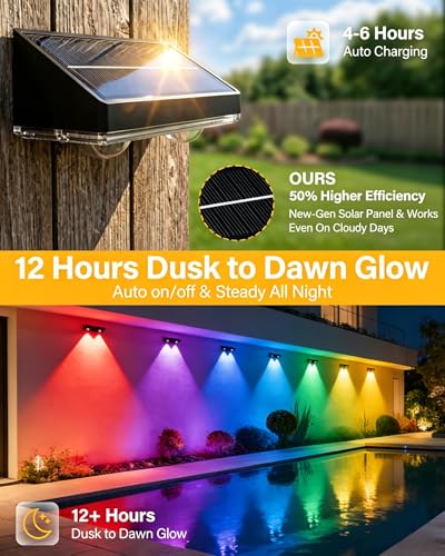 Solar Fence Lights Outdoor, 2 Pack Fence Lights Solar Powered