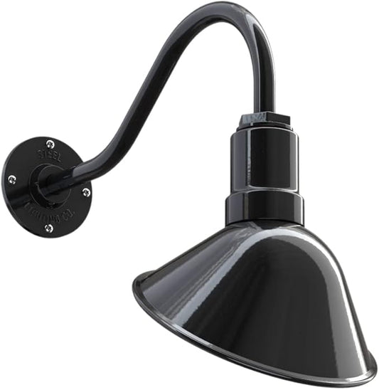 Steel Lighting Co. Venice Store Sign Light | for Outdoor Restaurant Accent Wall | 9 inch Dome | 16 inch Gooseneck | Made in America | Black Exterior/White Interior