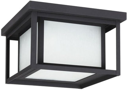 Sea Gull Lighting 79039EN3-12 Hunnington Two Light Outdoor Ceiling Flush Mount Hanging Modern Light Fixture, Black Finish