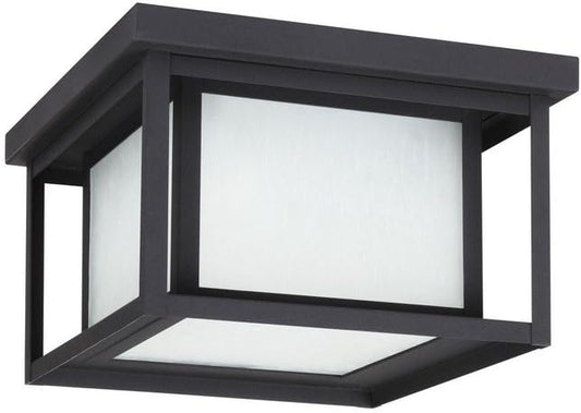 Sea Gull Lighting 79039EN3-12 Hunnington Two Light Outdoor Ceiling Flush Mount Hanging Modern Light Fixture, Black Finish