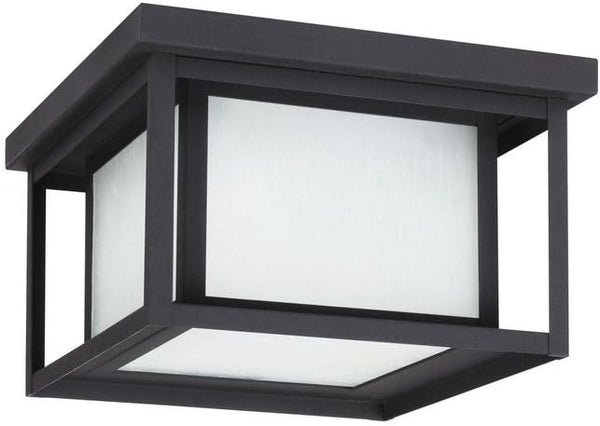 Sea Gull Lighting 79039EN3-12 Hunnington Two Light Outdoor Ceiling Flush Mount Hanging Modern Light Fixture, Black | Lumora