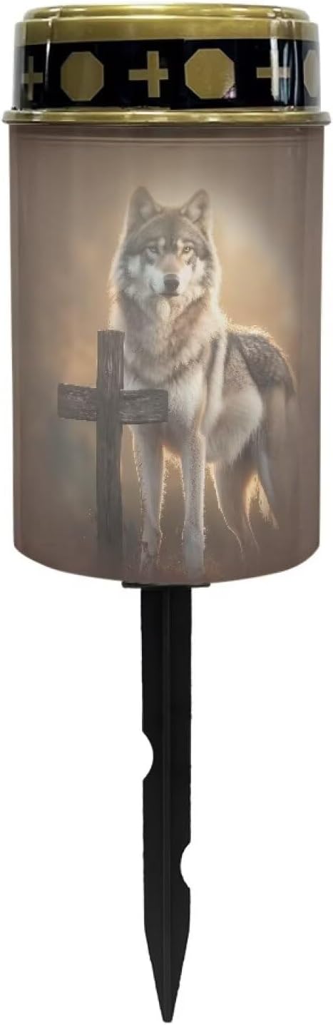 Wolf Solar Lights for Outside Cross Waterproof Cemetery Garden Path Park Yard Path Lights Outdoor Lighting