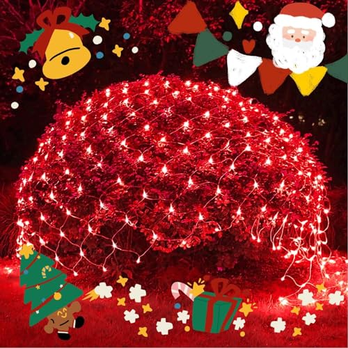 JMEXSUSS 200 LED Red Christmas Net Lights, 9.8ft x 6.6ft, Plug in