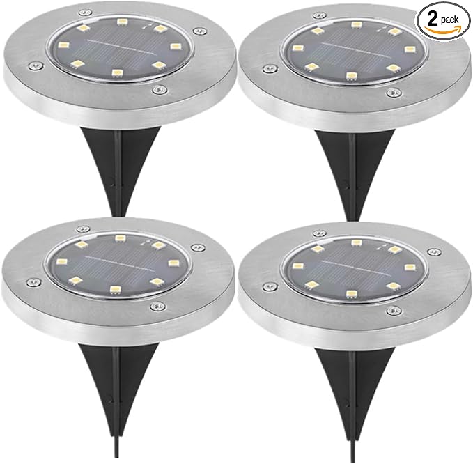 4 Packs Solar Lights Outdoor Garden Ground Lights IP44 Waterproof Solar Powered Pathway Deck Light for Lawn Walkway Yard (Warm 8 LEDs)