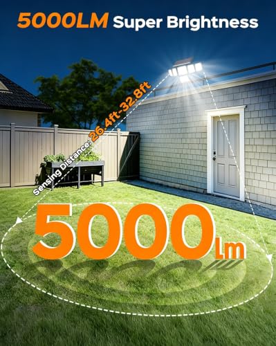 5000LM Solar Flood Lights Outdoor,6-Head,Motion Sensor Lights with Remote