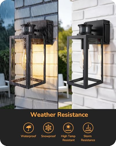 EDISHINE 2 Pack Outdoor Wall Light with Outlet Motion Sensor Dusk to Dawn