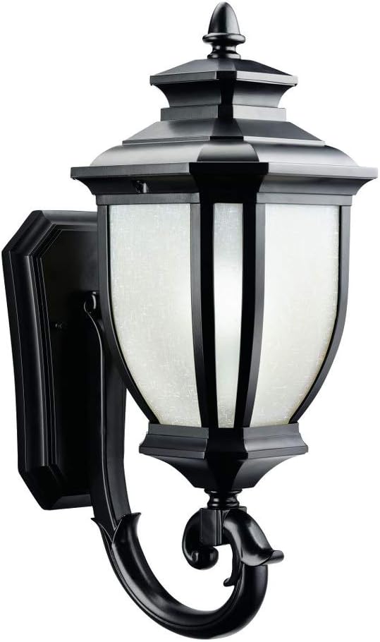 Kichler Salisbury 19.25" 1 Light Outdoor Wall Light with White Linen Glass in Black
