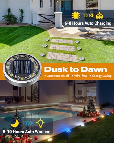 btfarm 16 Pack Solar Lights Outdoor Waterproof, 8 LED Solar Ground Lights