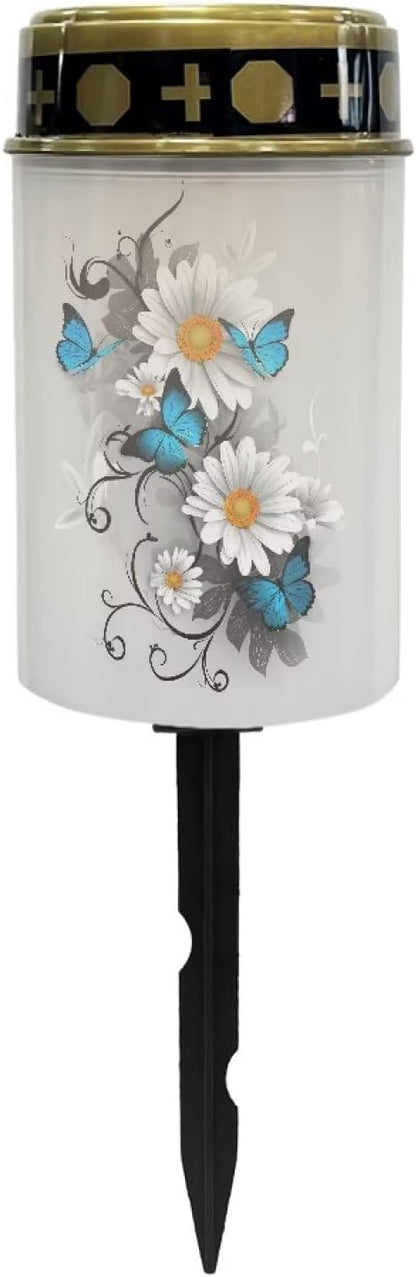 Little Daisy Solar Lights Outdoor Waterproof Blue Butterfly Cemetery Solar Lights for Grave Cemetery Decor
