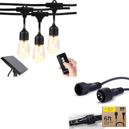 Brightech Bundle: Ambience Pro - Waterproof LED Outdoor String Lights - Hanging, Dimmable 1W Edison Bulbs, Soft White - 48 Ft + 6 Ft Extension Cord