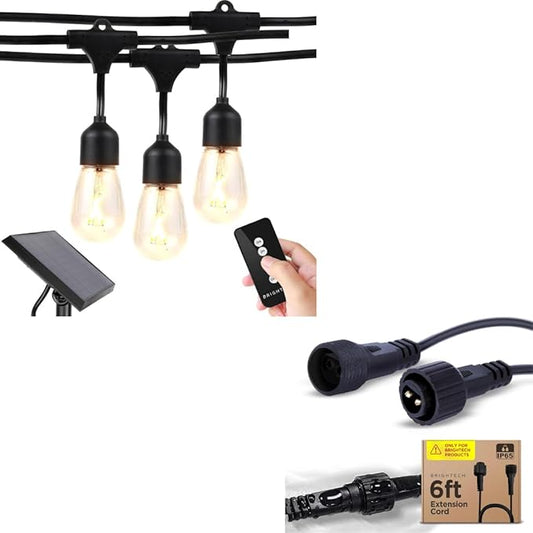 Brightech Bundle: Ambience Pro - Waterproof LED Outdoor String Lights - Hanging, Dimmable 1W Edison Bulbs, Soft White - 48 Ft + 6 Ft Extension Cord