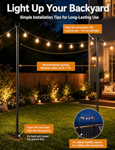 10 Pack String Light Poles for Outside, Adjustable Metal Patio Light Poles