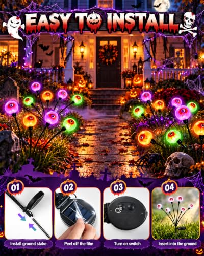 LORRYTE Solar Halloween Eyeball Lights, 6 Pack Swaying Outdoor Garden Decor