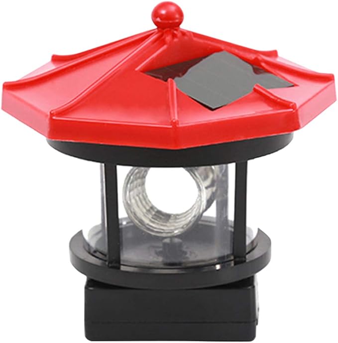Lighthouse, Solar Powered LED Rotating, Waterproof, Outdoor Decorative Light for Garden, Yard, Patio, 11x10.5 cm, Red