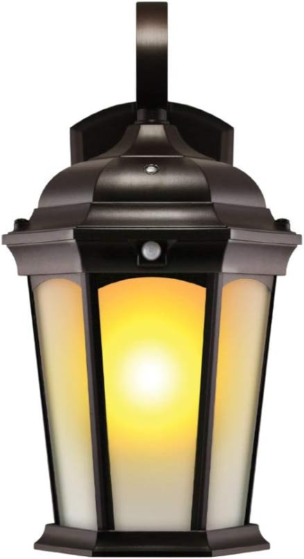 Euri Lighting EFL-130F-MD Flickering Flame Lantern, Frosted Glass, with Integrated Security Light (3000K), Photocell and Motion-Sensor (Dusk-to-Dawn), Oil Rubbed Bronze Housing (Pack of 1)