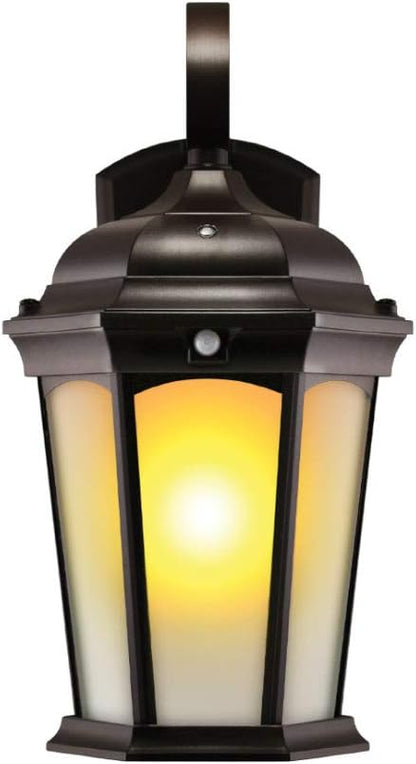 Euri Lighting EFL-130F-MD Flickering Flame Lantern, Frosted Glass, with Integrated Security Light (3000K), Photocell and Motion-Sensor (Dusk-to-Dawn), Oil Rubbed Bronze Housing (Pack of 1)