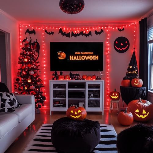 JMEXSUSS 200LED Red Christmas Lights, 66ft Halloween String Lights, Plug in