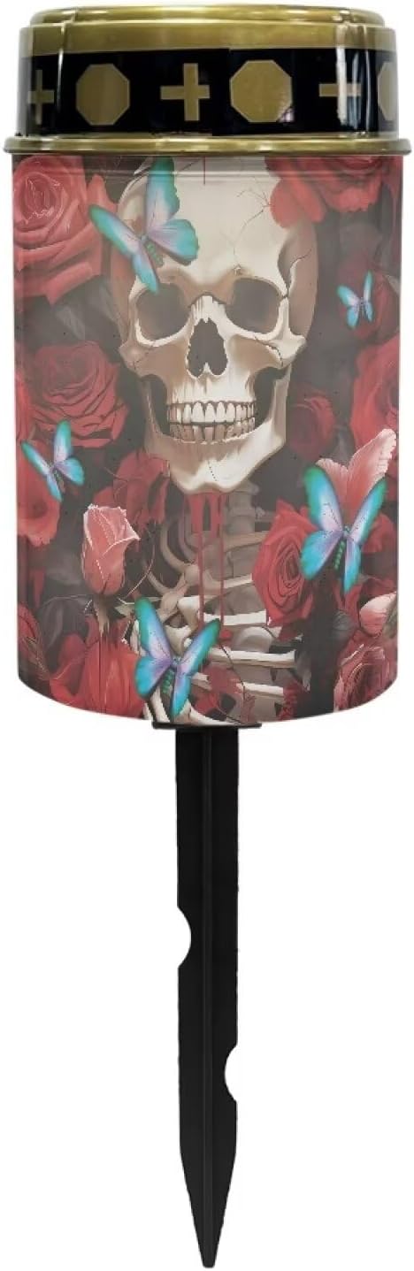 Skull Rose Butterfly Solar Garden Lights,Solar Decorative Lights,Waterproof Solar Outdoor Lights,Solar Stake Lights for Cemetery Grave Garden Patio Yard Lawn Decoration