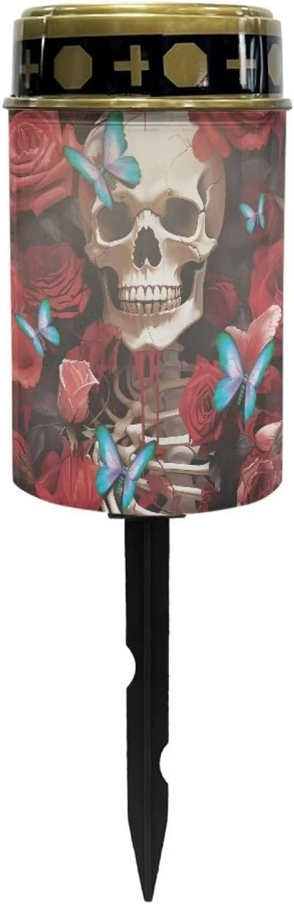 Skull Rose Butterfly Solar Garden Lights,Solar Decorative Lights,Waterproof Solar Outdoor Lights,Solar Stake Lights for Cemetery Grave Garden Patio Yard Lawn Decoration