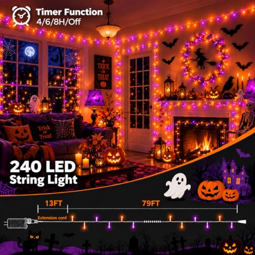 240LED 92FT Smart Color Changing Halloween String Lights RGB App & Remote