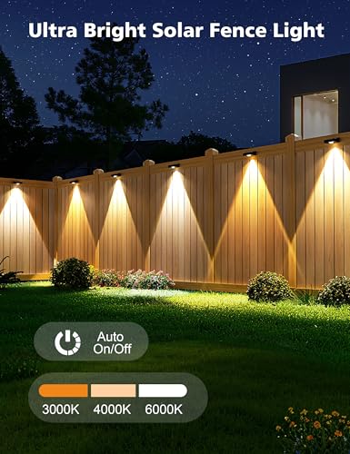 VOLISUN Solar Fence Lights Outdoor 16 Pack, 3 Color Temperature Solar Light