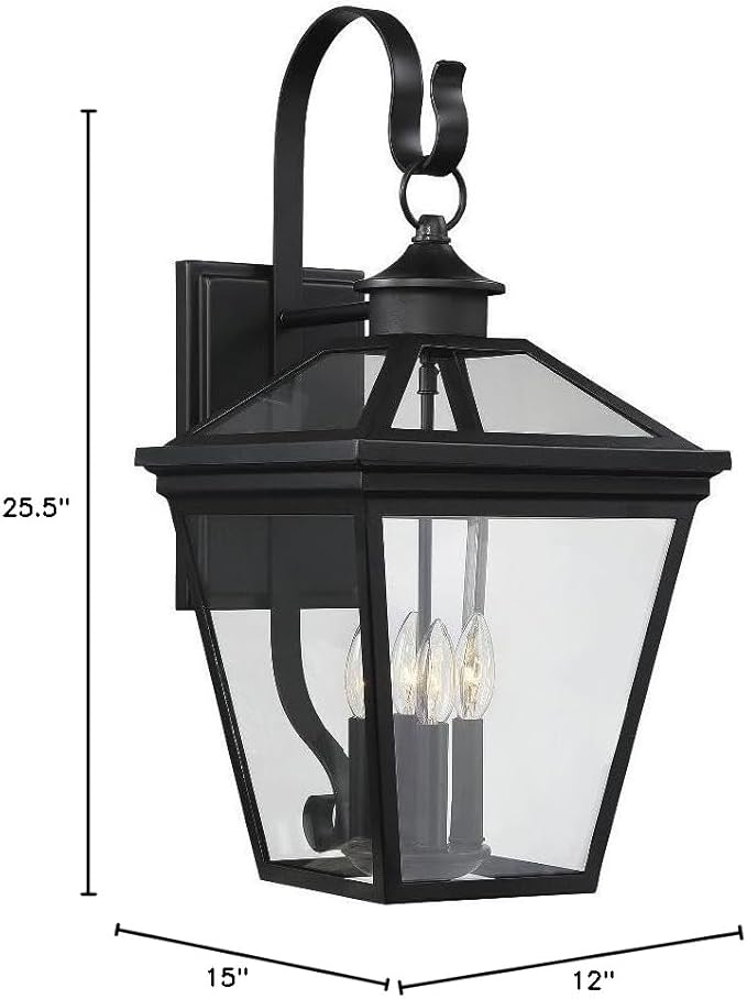 Savoy House 5-142-BK Ellijay Modern Farmhouse Rustic Clear Glass Outdoor Wall Lantern, 4-Light 160 Total Watts, 26" | Lumora
