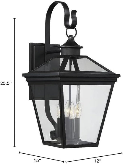Savoy House 5-142-BK Ellijay Modern Farmhouse Rustic Clear Glass Outdoor Wall Lantern, 4-Light 160 Total Watts, 26" H x 12" W, Black