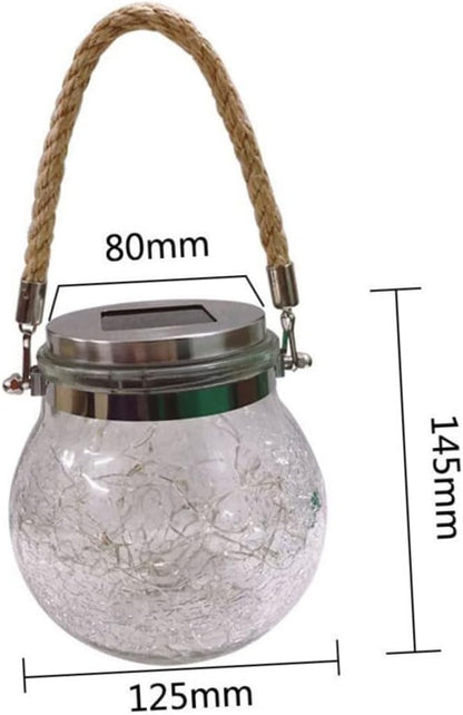 YARNOW Solar Powered Hanging Light Decorative Crackle Glass Jar Lamp for Outdoor Garden Lawn and Patio with Blue Led Light